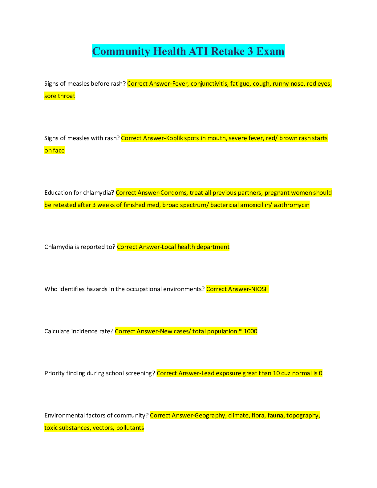 Preview image for Community Health ATI Retake 3 Exam